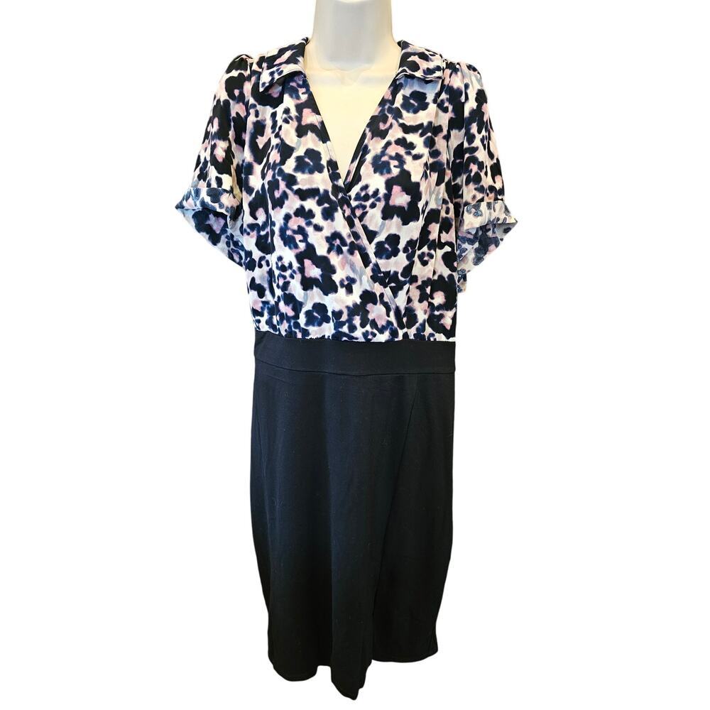 At The Knee Ponte Crepe stretch Dress  3 (3X) leapord bodice career proffesional - Picture 4 of 9